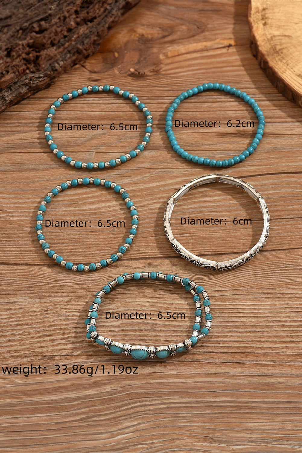 Western Turquoise Beaded Silver 5 Piece Layered Bracelet