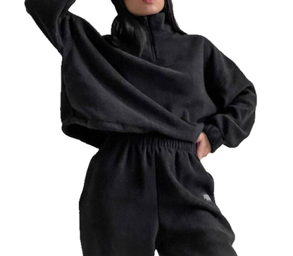 Women's Oversized Fleece Half Zip Sweatshirt Joggers Set