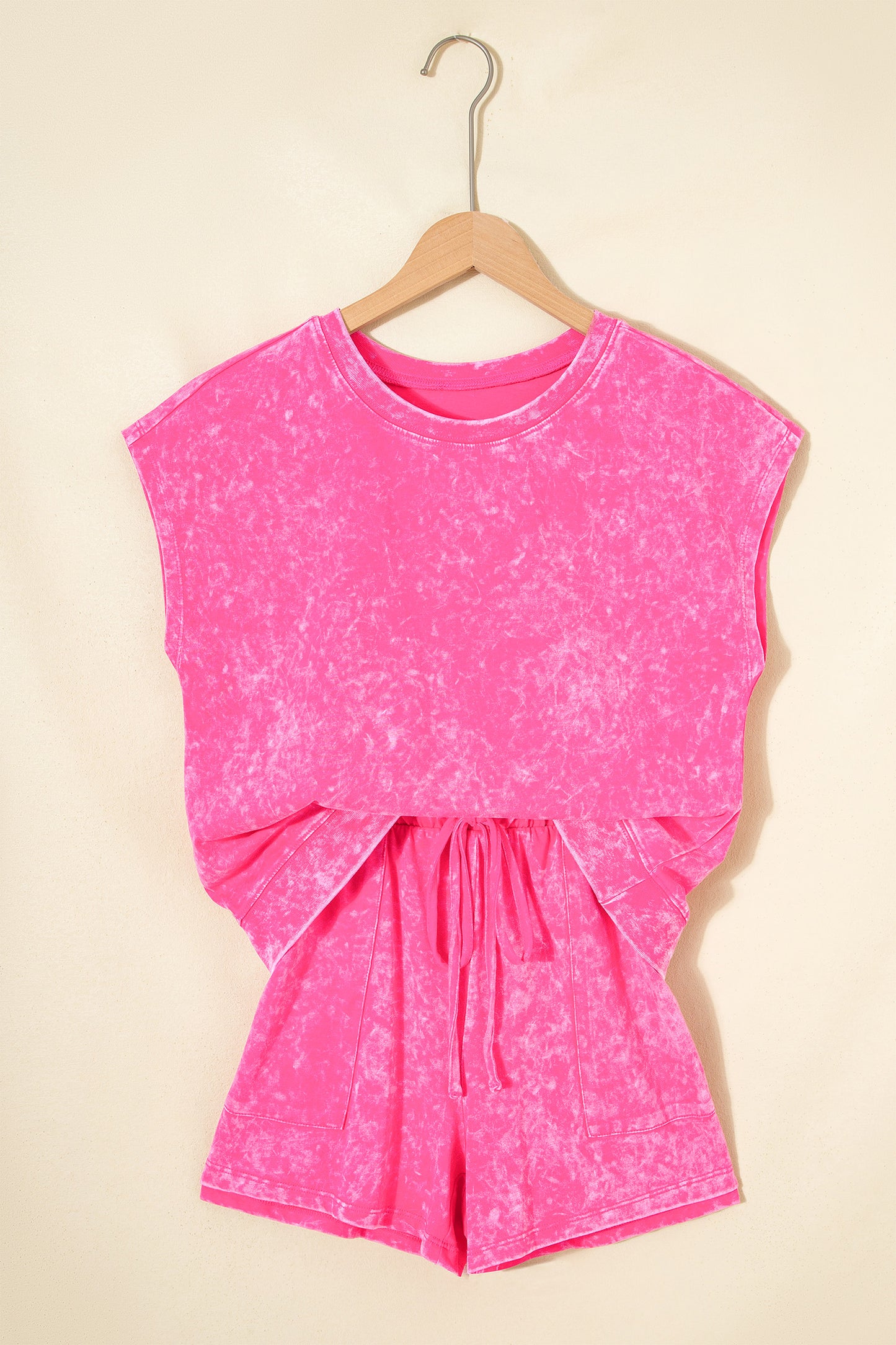 Mineral Wash Cotton Lounge Set Tee and Drawstring Shorts