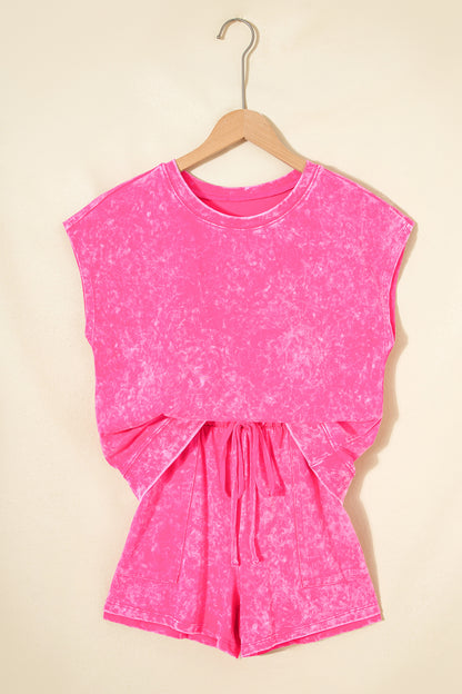 Mineral Wash Cotton Lounge Set Tee and Drawstring Shorts