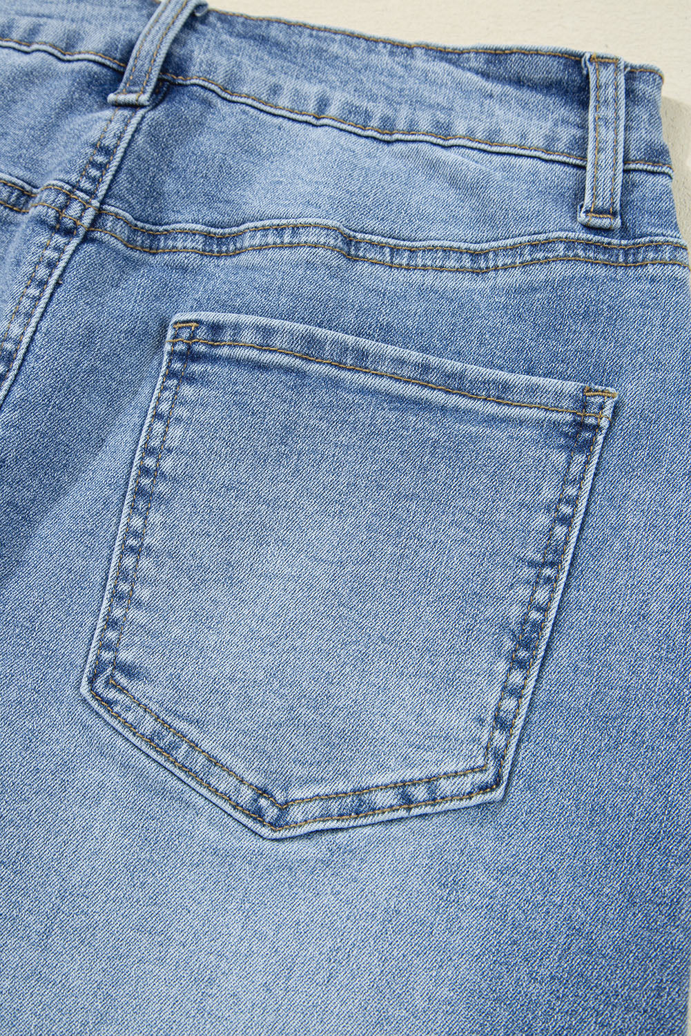 Distressed High Waist Asymmetrical Denim Midi Skirt