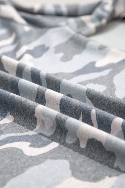 Grey Camouflage Long Sleeve Crew Neck Casual Pullover Top