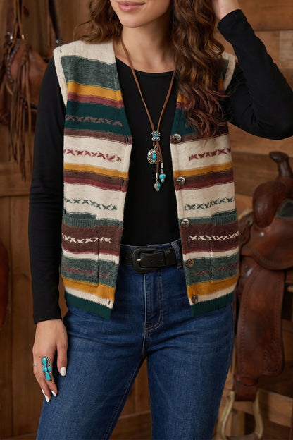 Striped Knit Button Front Sweater Vest