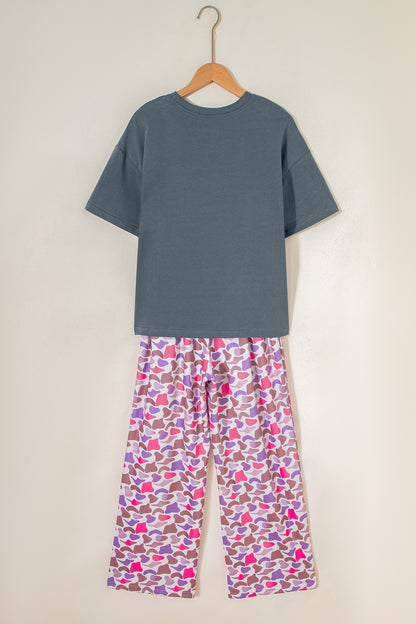 Grey MAMA Graphic Tee and Pink Camo Pants Set