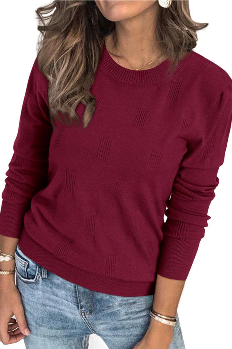 Crew Neck Textured Knit Sweater for Fall Layering