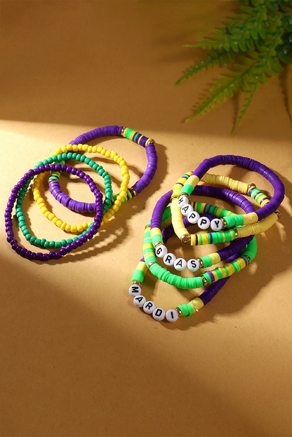 Tillandsia Purple Mardi Gras Beaded Stretch Bracelet Set