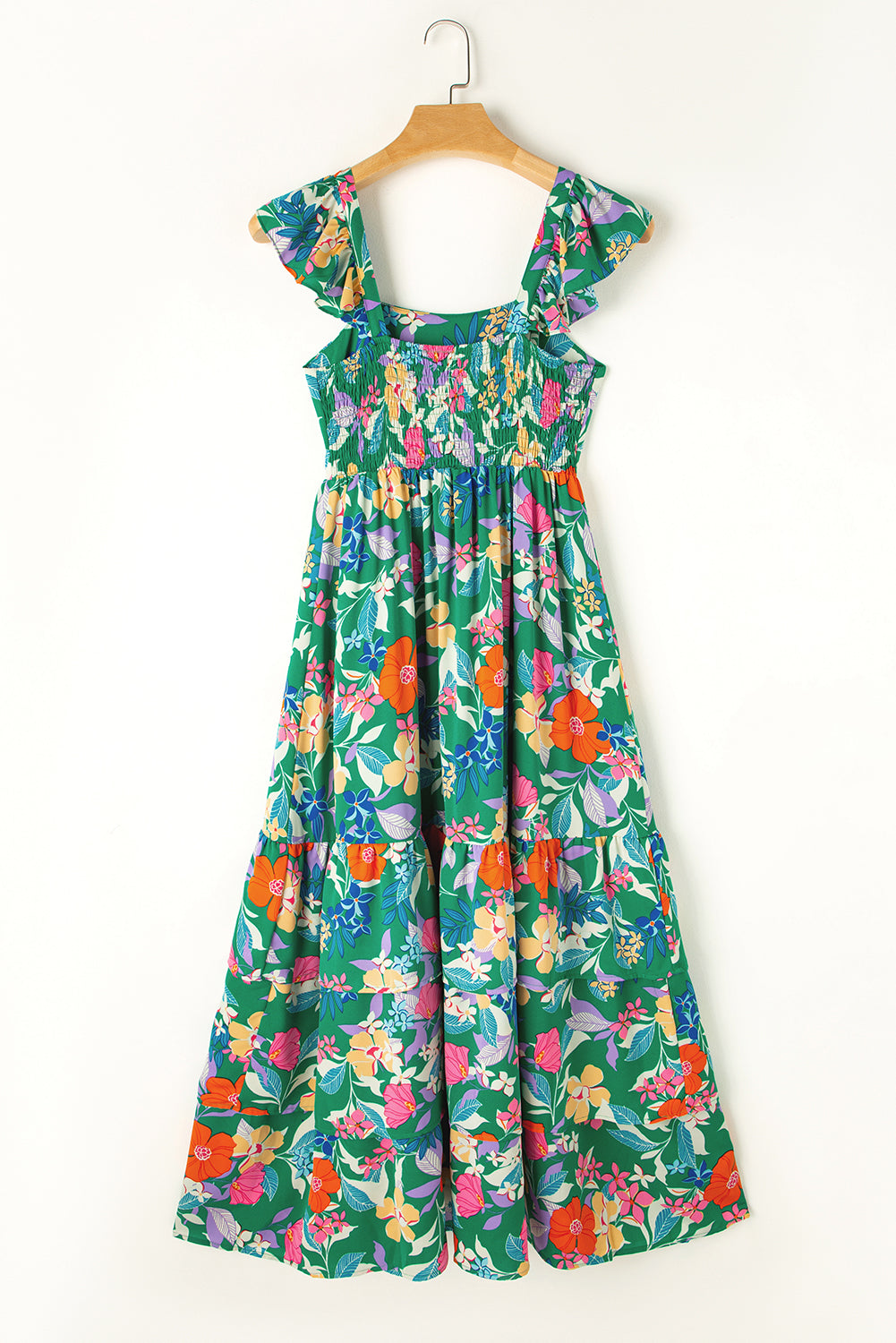 Easter Floral Square Neck Ruffle Strap Maxi Dress