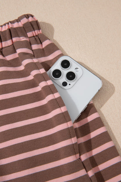 Women's Preppy Striped Collared Drawstring 2-Piece Set
