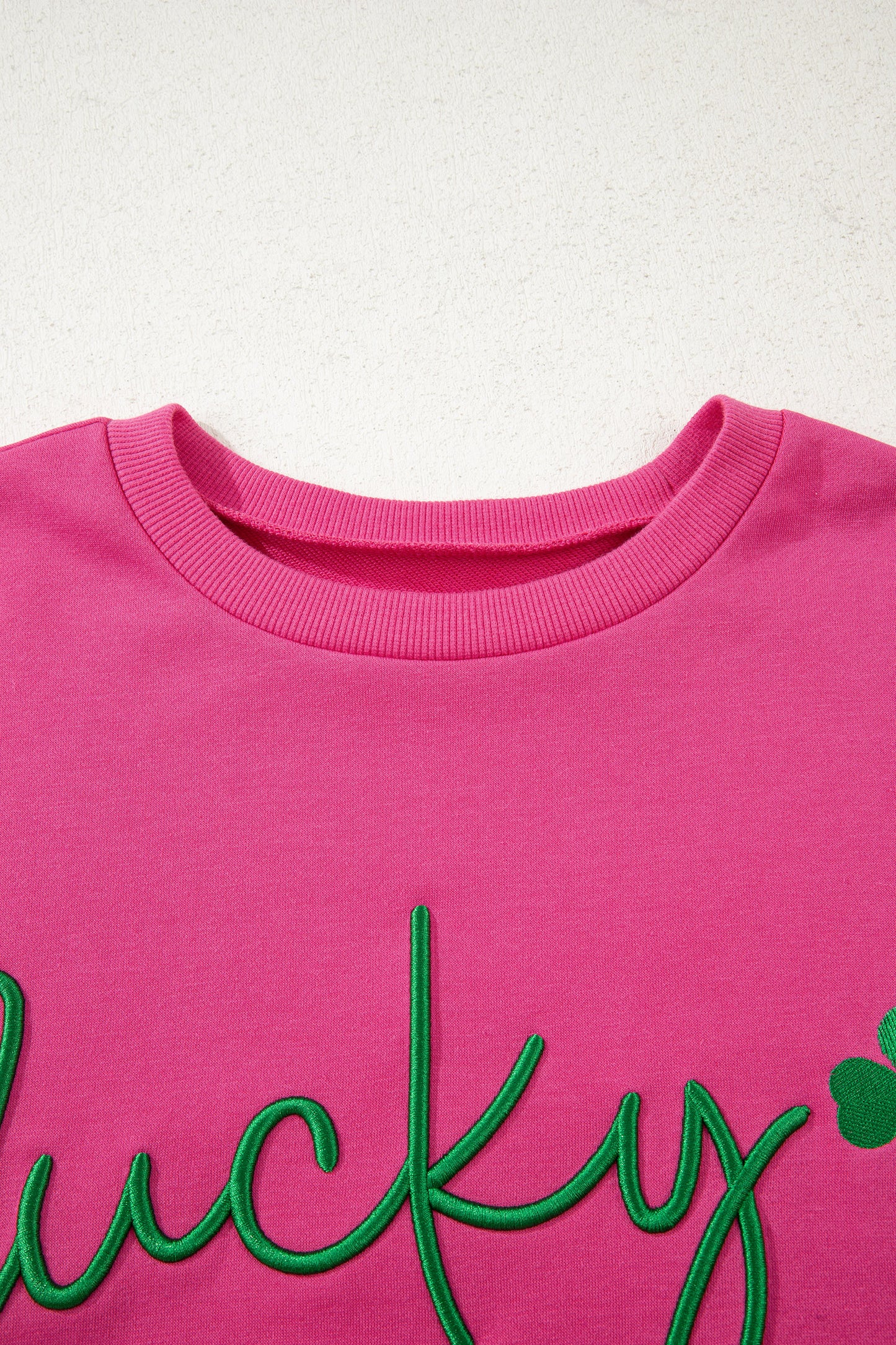 Rose Red St Patrick’s Lucky Clover Embroidered Sweatshirt