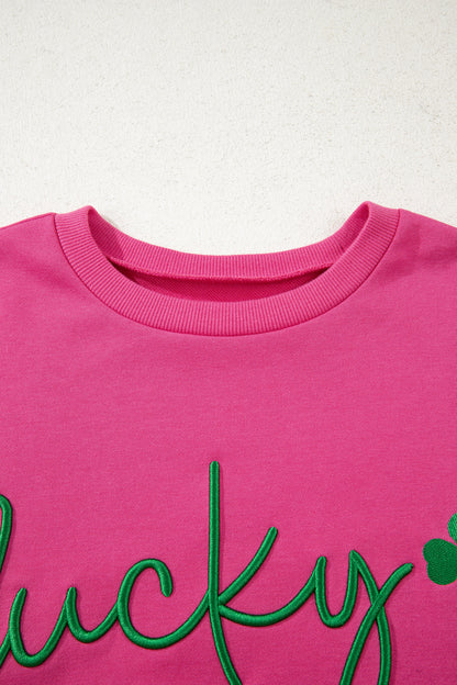 Rose Red St Patrick’s Lucky Clover Embroidered Sweatshirt
