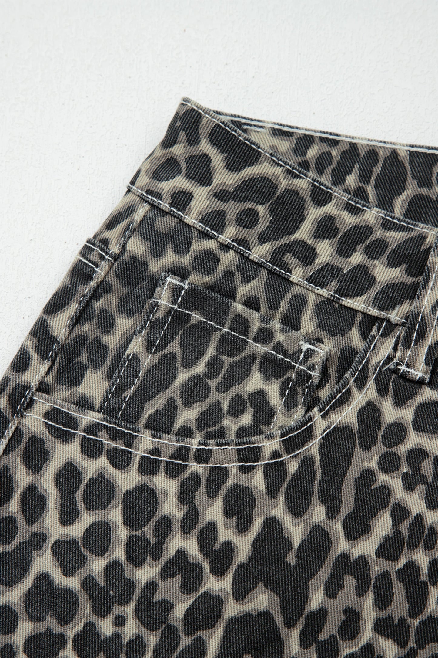 Black Leopard Print High Waist Barrel Leg Jeans