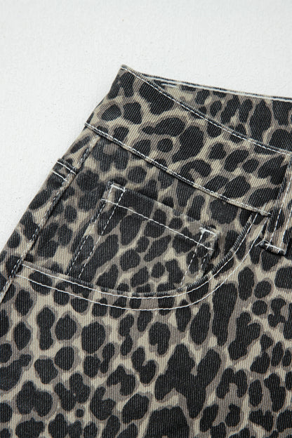 Black Leopard Print High Waist Barrel Leg Jeans