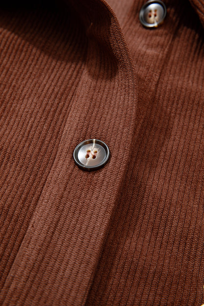 Coffee Corduroy Floral Embroidered Button Front Jacket