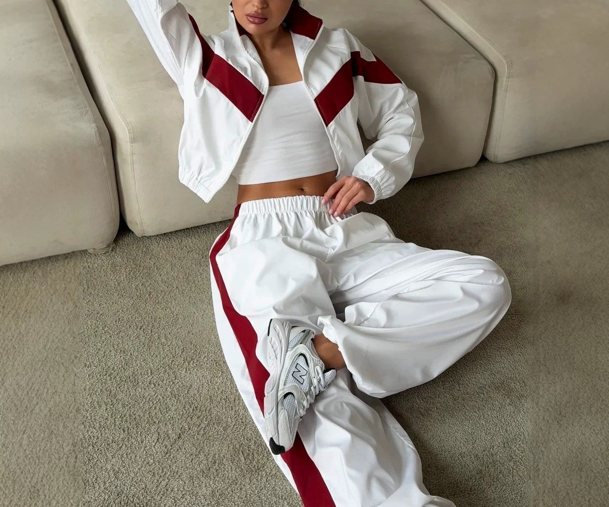 Color Block Tracksuit Women 2 Piece Streetwear Set