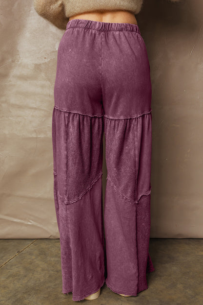 Women's Black Mineral Wash Wide Leg Patchwork Pants