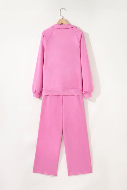 Light Grey Polo Collar Pullover & Drawstring Sweatpants Set