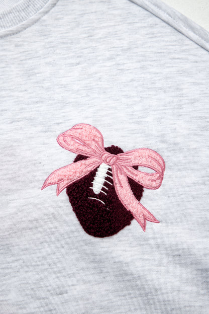 Embroidered Football Bow Back Game Day Sweatshirt
