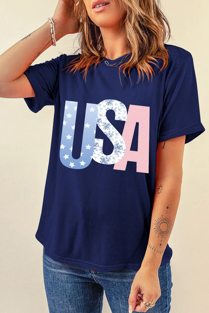 USA Graphic Tee Flag Day Independence Casual Top