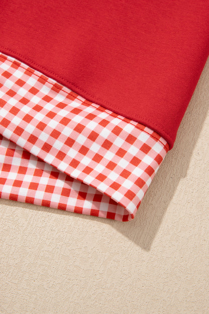 Red Gingham Trim Sweatshirt Shorts Two Piece Set