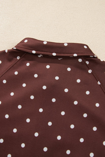 Polka Dot Button Collar Pullover Sweatshirt
