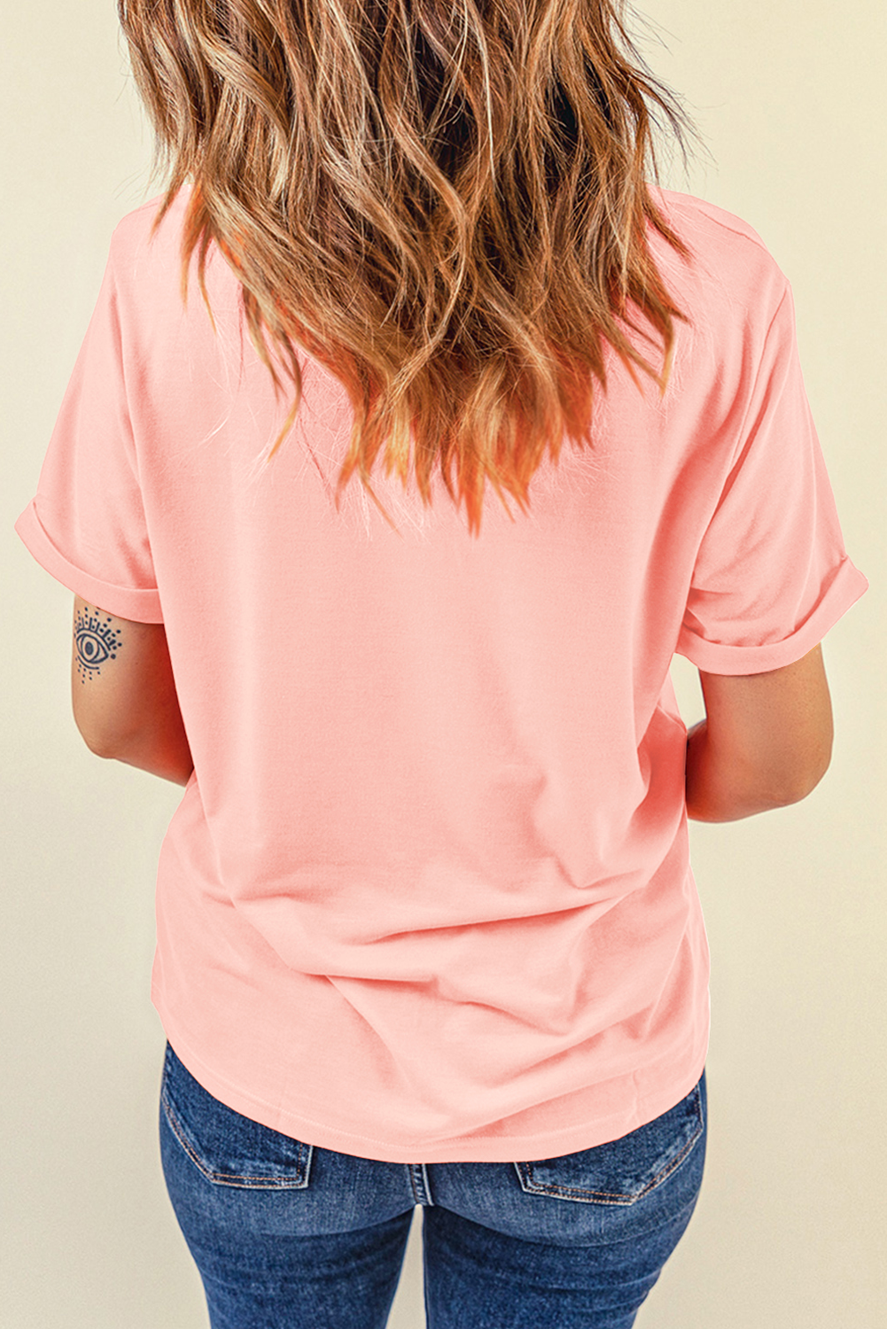 Pink Sequin Easter Egg Graphic Short Sleeve Casual Tee