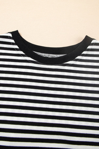 Red Stripe Bow Cutout Back Drop Shoulder Loose Tee