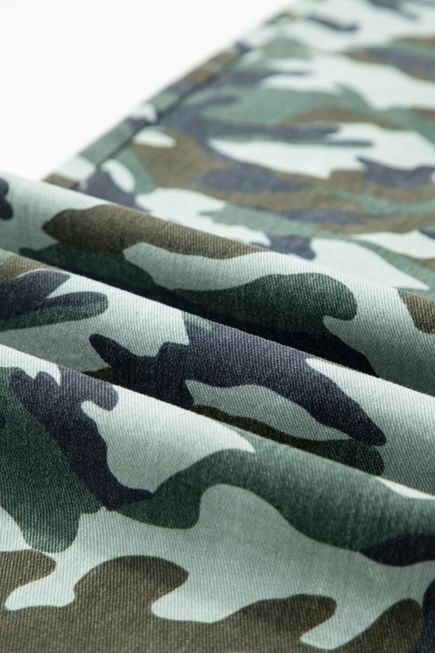 Green Camo Print Wide Leg Drawstring Denim Pants