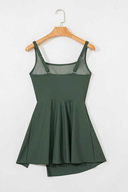Square Neck Tie Waist One Piece Swim Dress Swimwear