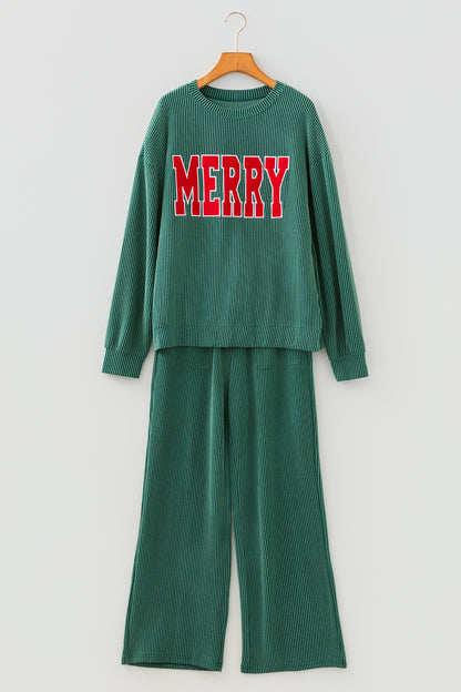 JOLLY Ribbed Knit Long Sleeve Top and Pants Set