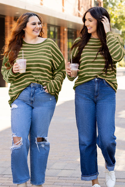 Stripe Drop Shoulder Casual Sweater