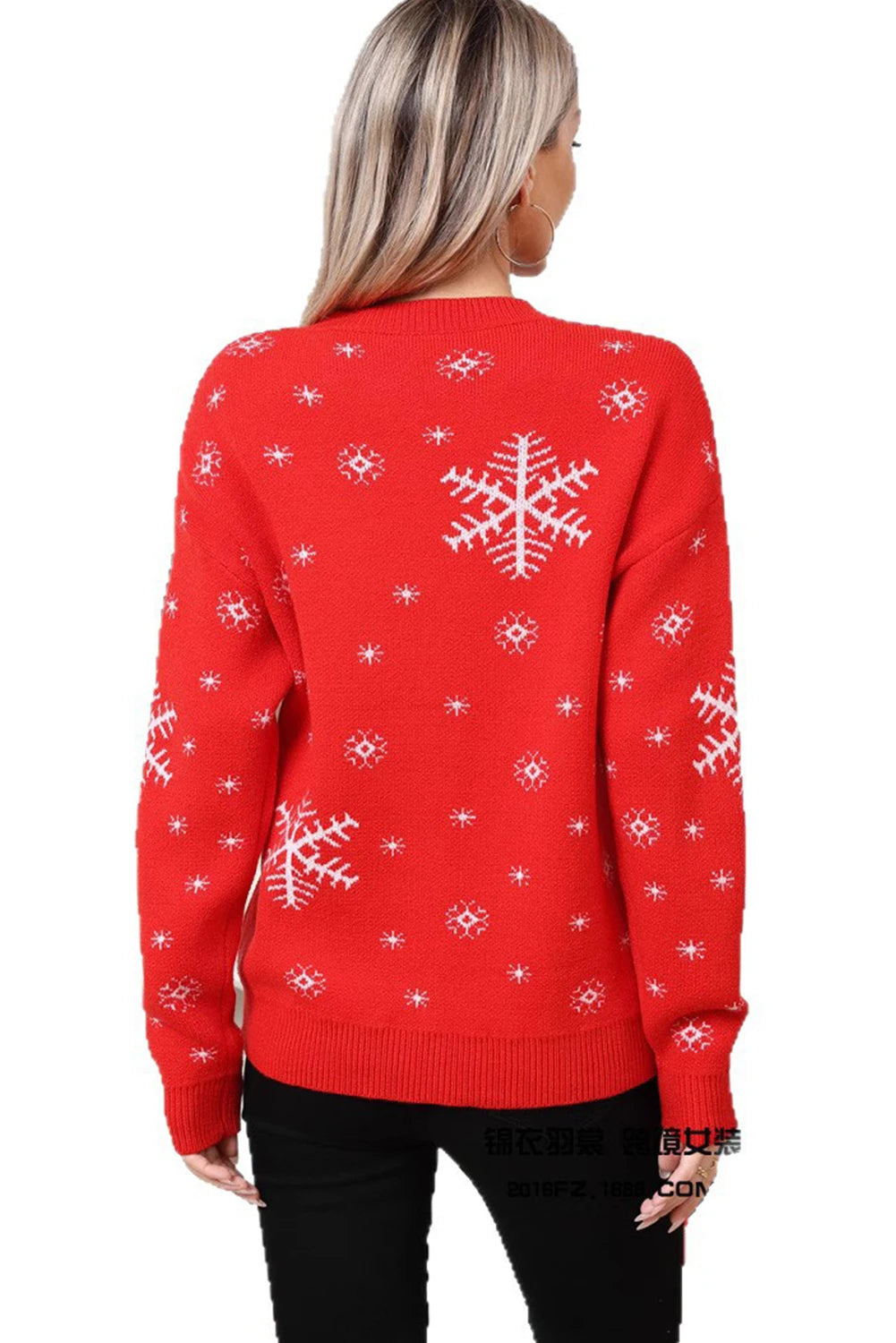 Fiery Red Christmas Penguin Snowflake Printed Holiday Sweater