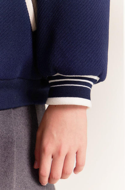 Girls Navy Sailor Collar Jacket Embroidered Casual Coat