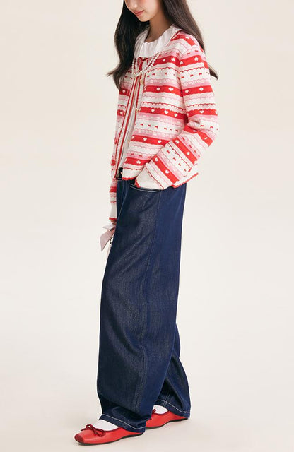 Girls' Striped Knit Button-Front Cardigan Sweater