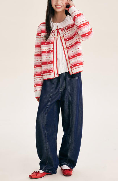 Girls' Striped Knit Button-Front Cardigan Sweater