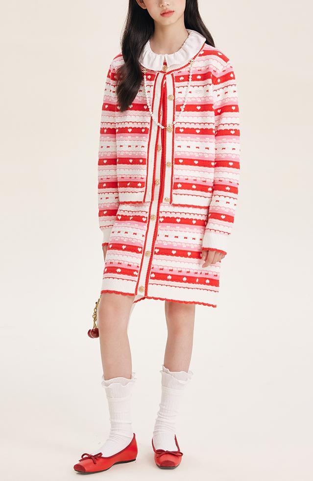 Girls' Striped Knit Button-Front Cardigan Sweater