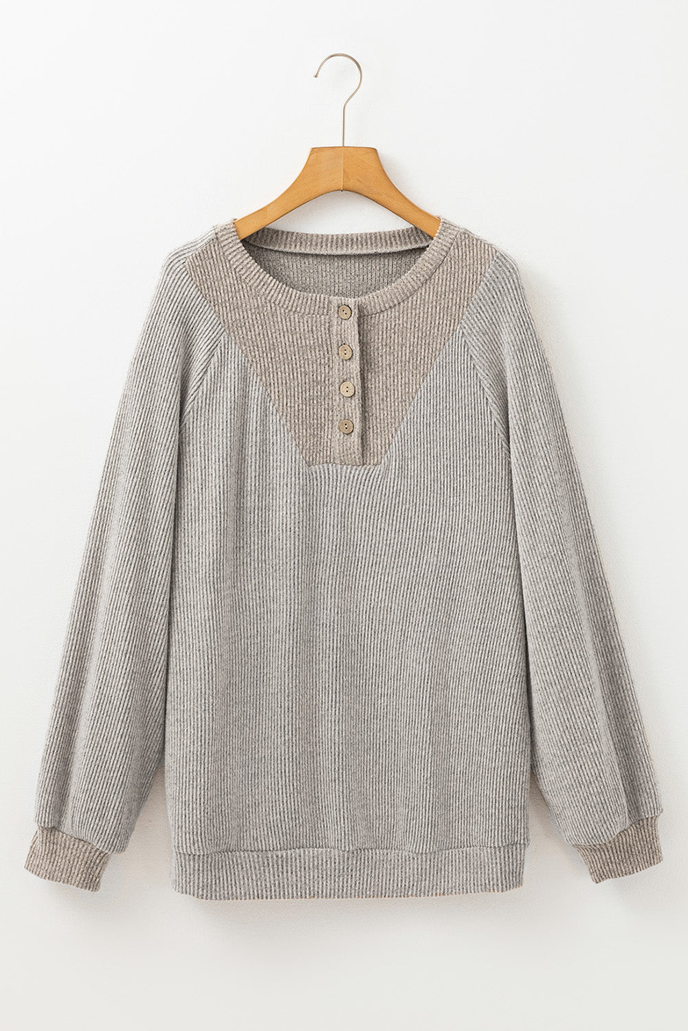 Ribbed Contrast Panel Loose Fit Long Sleeve Top