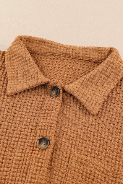 Waffle Knit Button-Up Oversized Casual Shirt