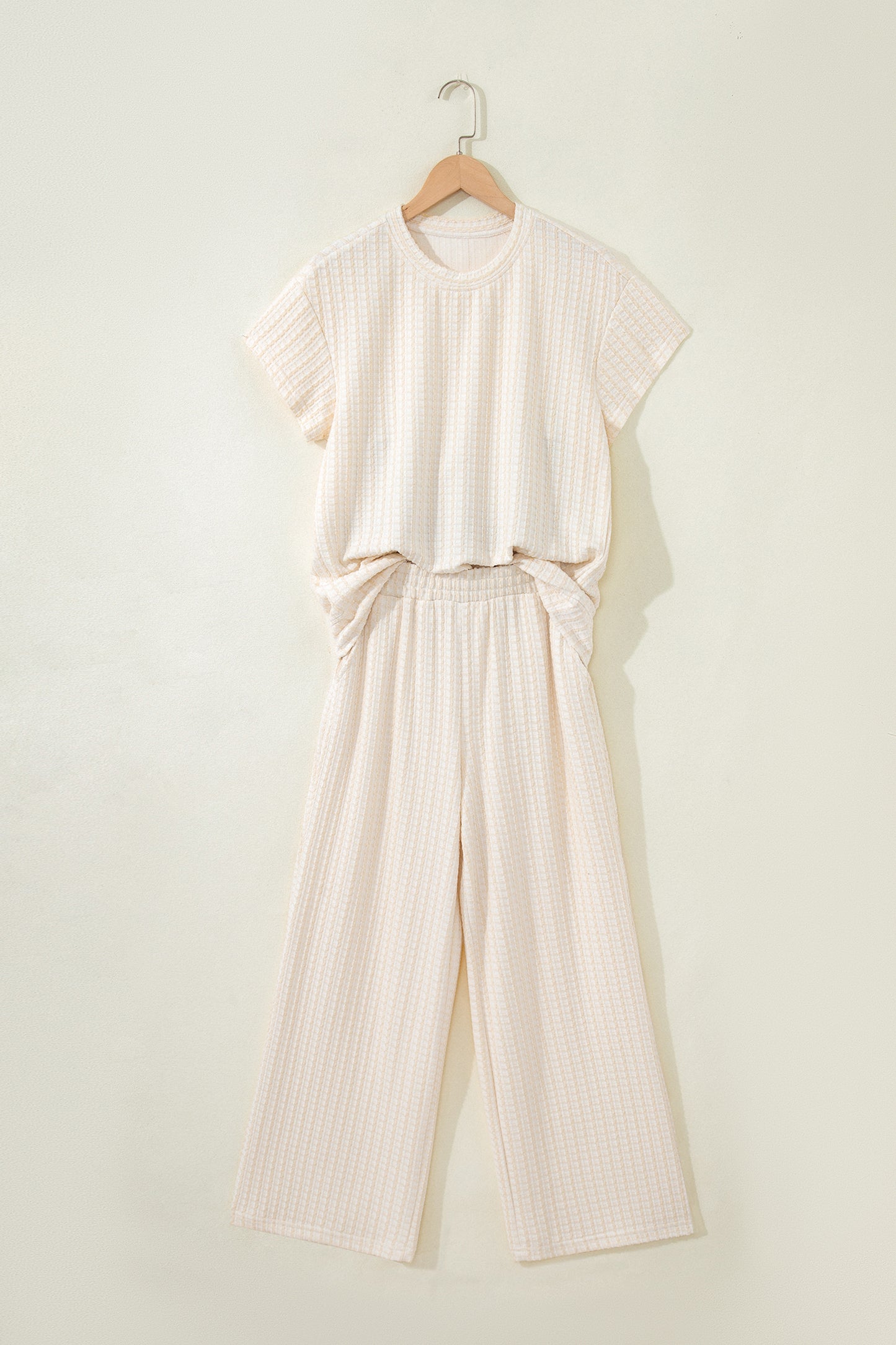 Textured Knit Set Loose Fit Lounge Top Wide Leg Pants