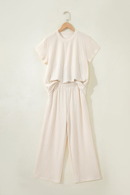 Textured Knit Set Loose Fit Lounge Top Wide Leg Pants
