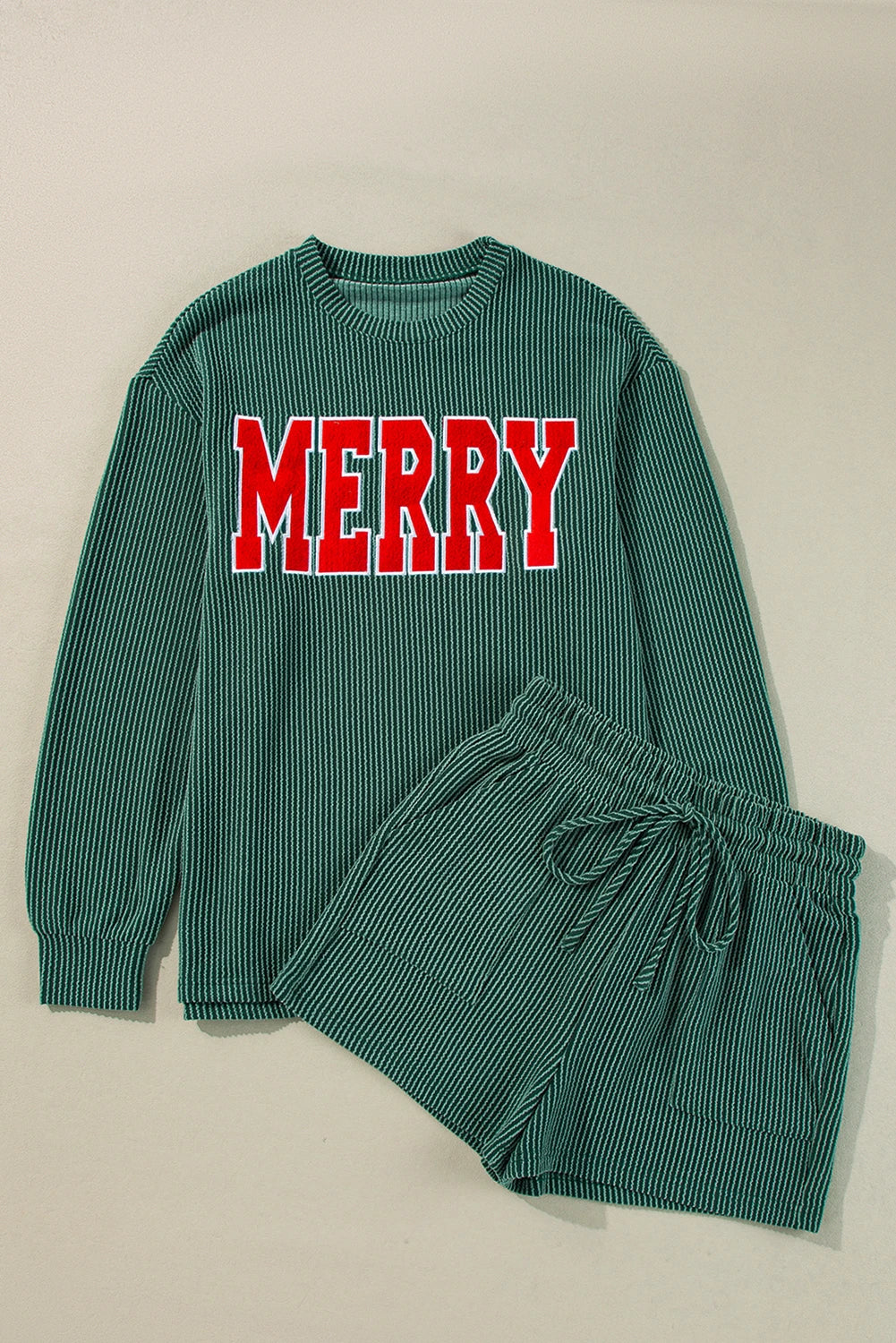 Evergreen Corded MERRY Graphic Long Sleeve Lounge Set