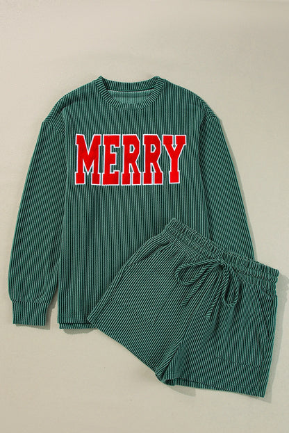 Evergreen Corded MERRY Graphic Long Sleeve Lounge Set