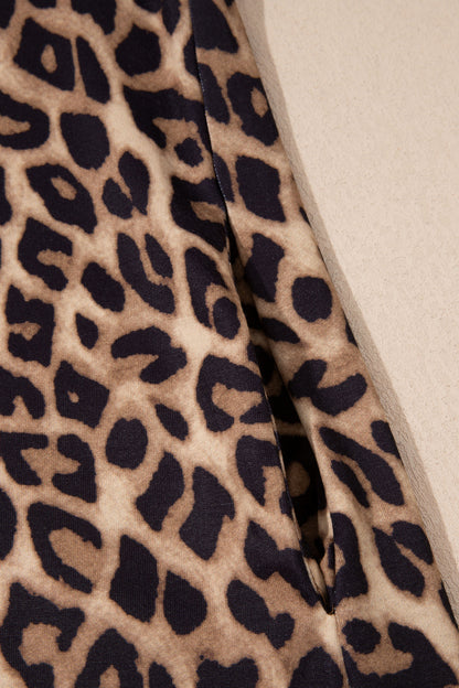 Leopard Print V Neck Mini Dress Loose Short Sleeve