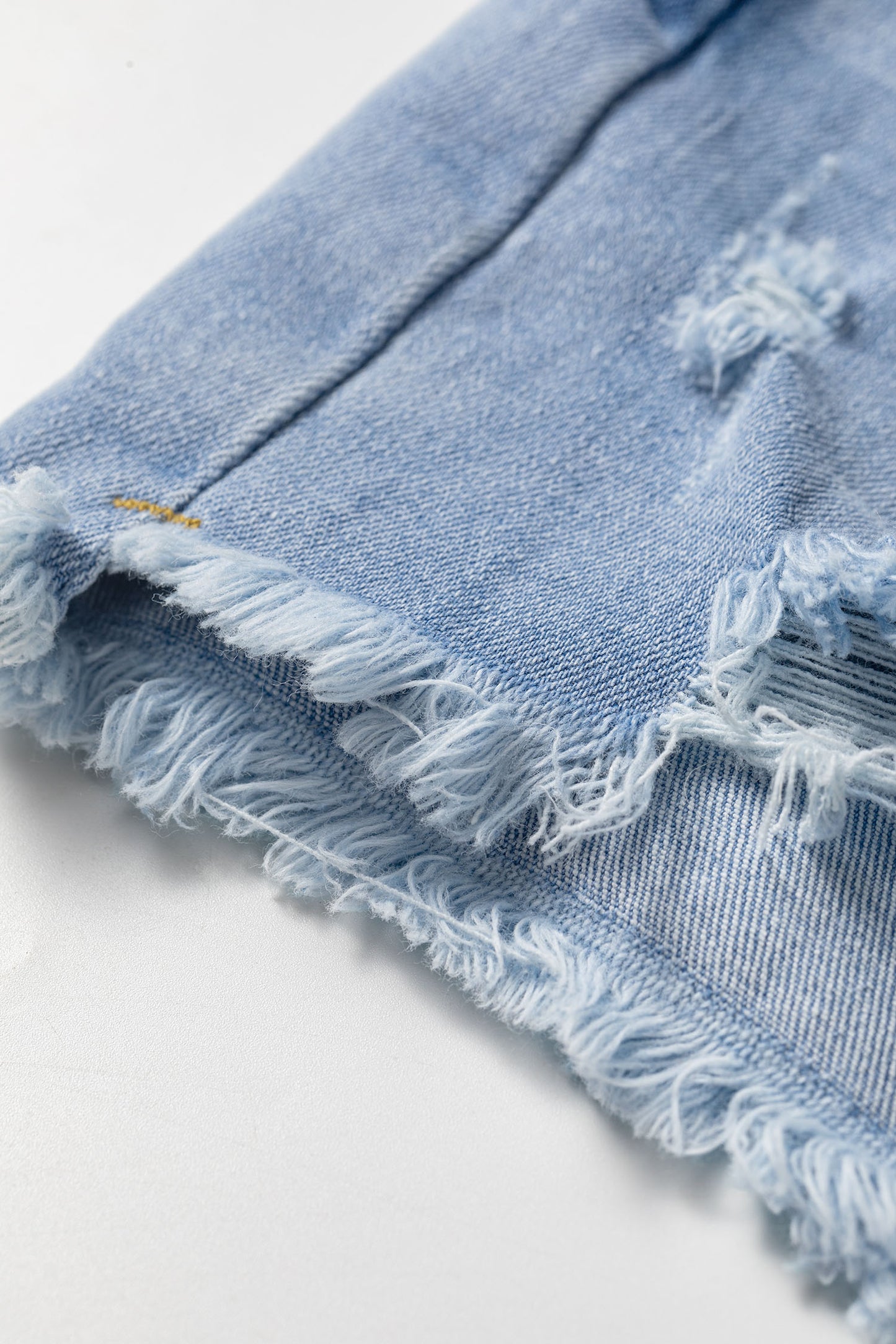 Sail Blue High-Waist Distressed Raw Hem Denim Shorts