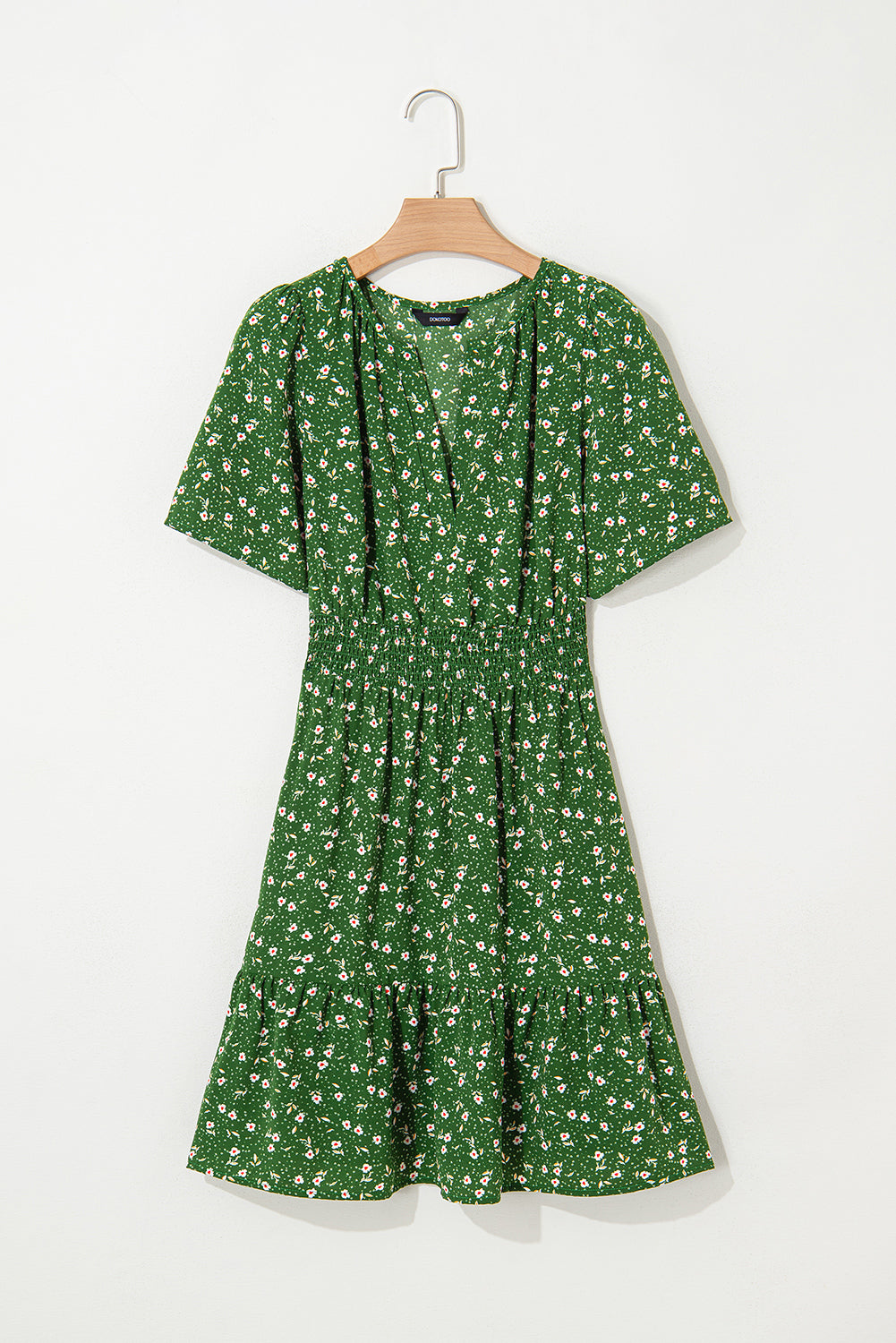 Boho Floral V Neck Smocked Waist Mini Dress
