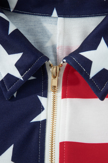 4th of July American Flag Oversized Quarter Zip Sweatshirt