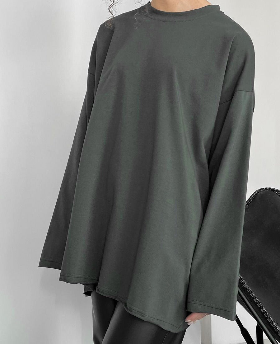 Loose Fit Cotton Long Sleeve Casual T Shirt for Women