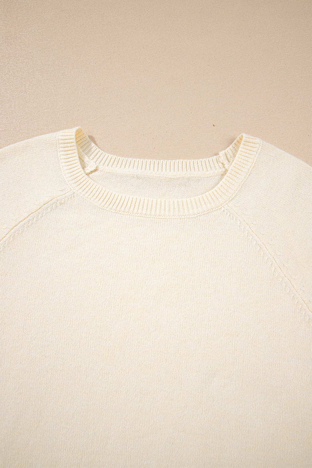 Button Cuff Bishop Sleeve Crew Neck Knit Sweater