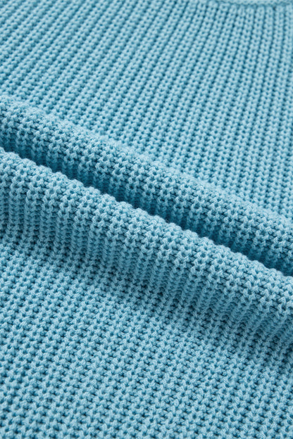 Mist Blue Waffle Knit Oversized Half Sleeve Sweater Top