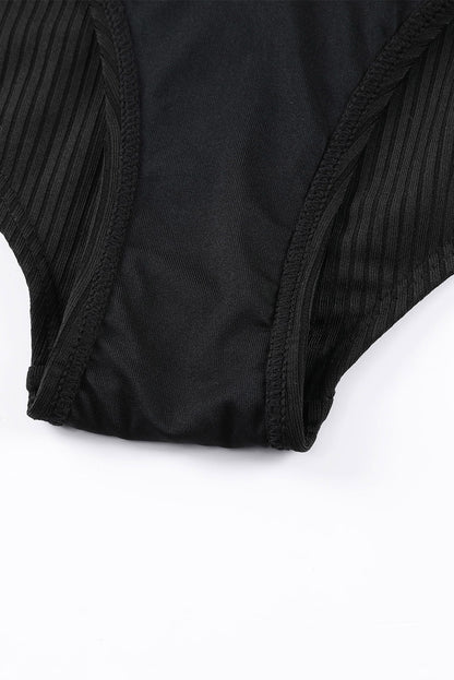 Ribbed V Neck One Piece Swimsuit Adjustable Straps