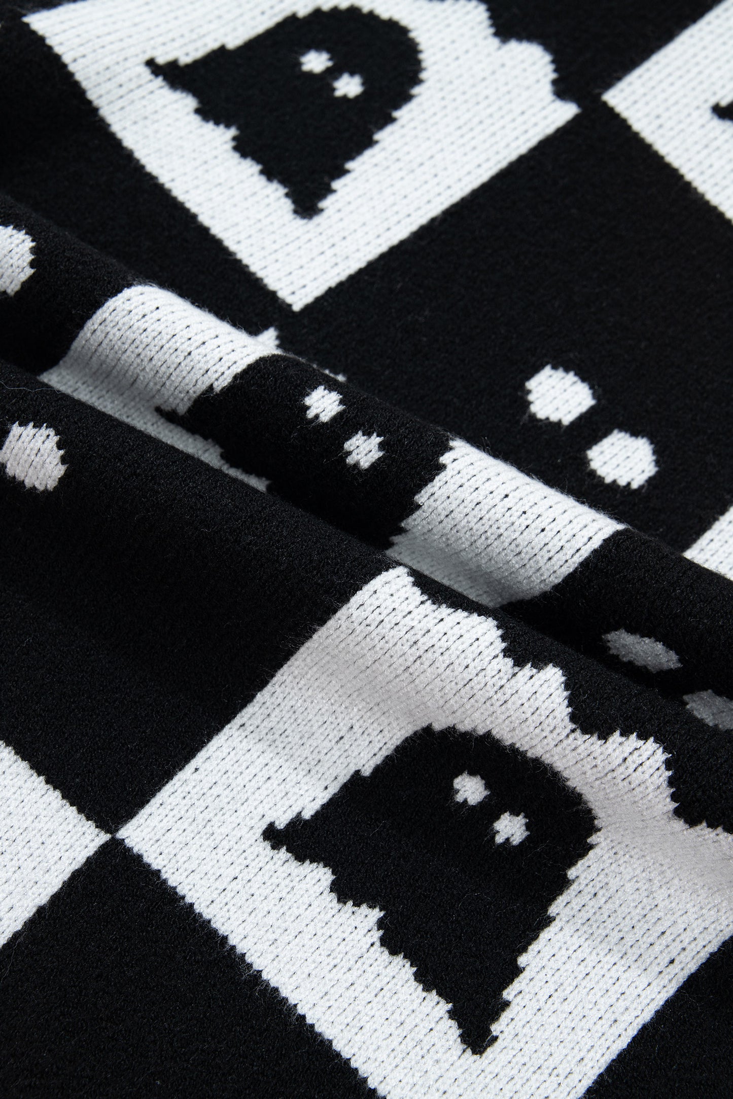 Halloween Ghost Print Checkerboard Knit Sweater